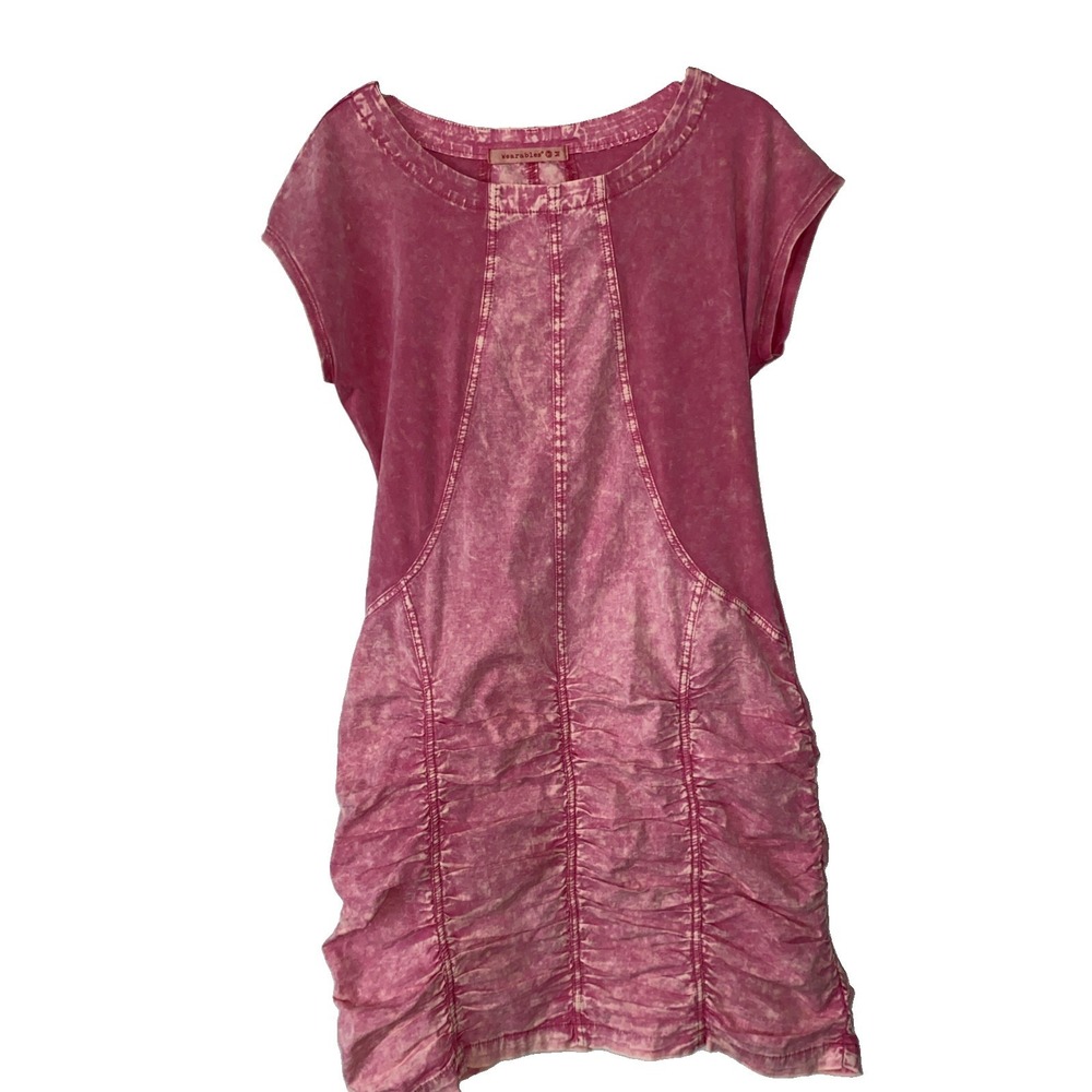 XCVI Wearables Women Cotton Raymond Dress Medium Pink Ruched Gorp Granola Girl
